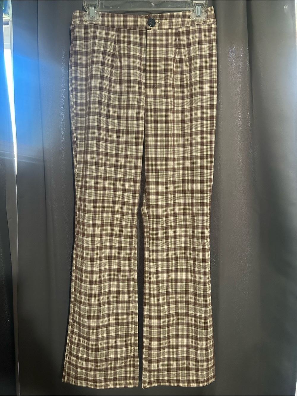 SHEIN Brown and Cream Plaid Trousers
